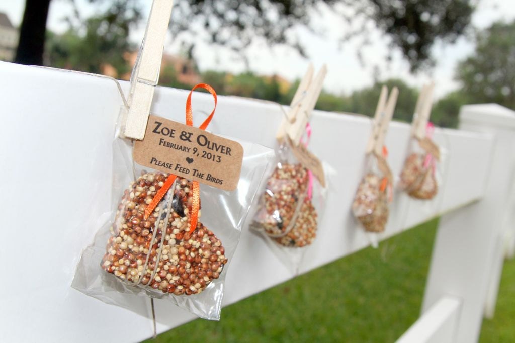 100 bird seed hearts in eco-friendly cello - personalized, birdseed wedding favor, love birds