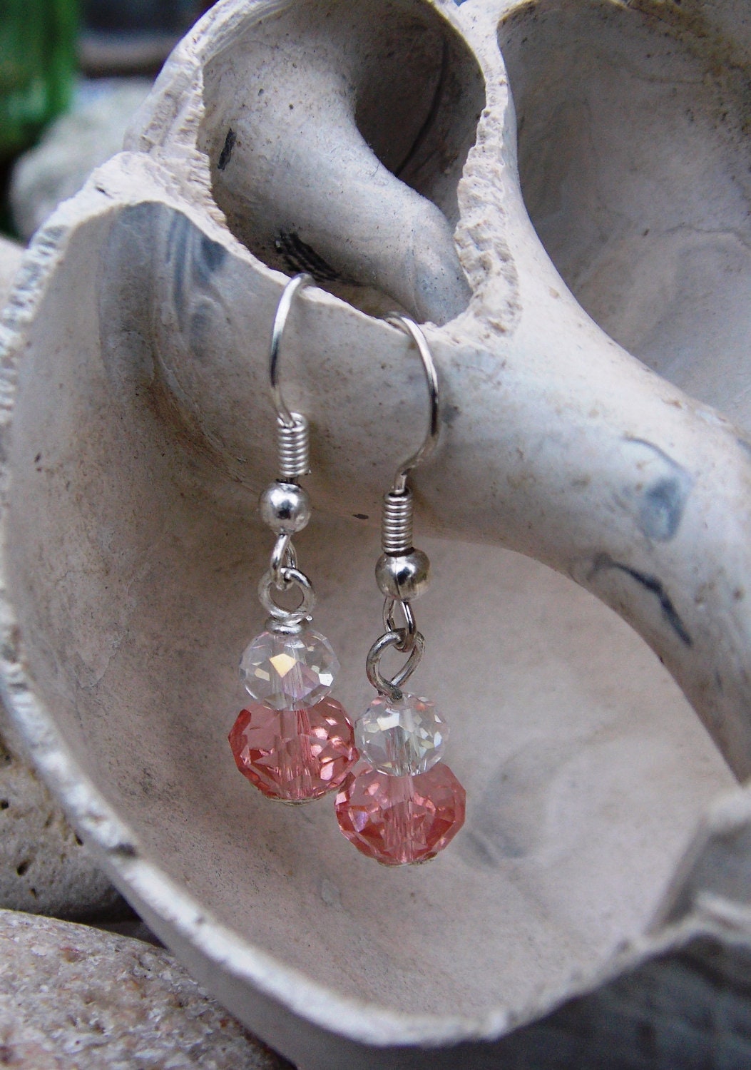 Silver & Swarovski Crystal Earrings - Peach - Free Shipping - Under 10 - Jewelry
