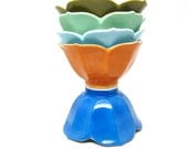 Vintage Lotus Bowls Rice Japanese Orange Green Blue Set - hensfeathers