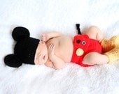 Baby Mickey Mouse Inspired Costume Set Hat Diaper Cover Booties - Crochet Winter Outfit Newborn Boy Girl Halloween Thanksgiving Photo Prop