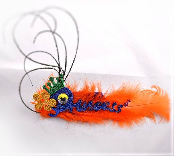 Feather Hair Clip - Glitter Princess - Orange, Blue, Yellow, Green - A Unique Hair Accessory For A Unique You