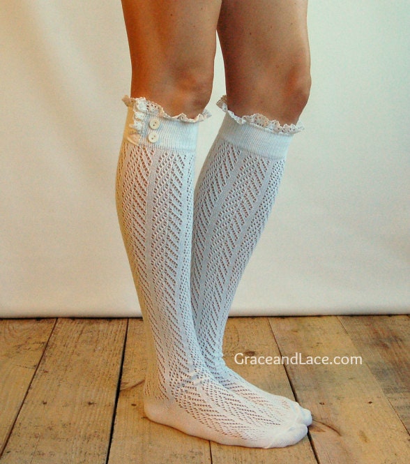 SALE Lace boot socks - Lacey Sock - Ivory boot socks - open-knit socks - Chevron patterned - lace socks (item no: 10-30)