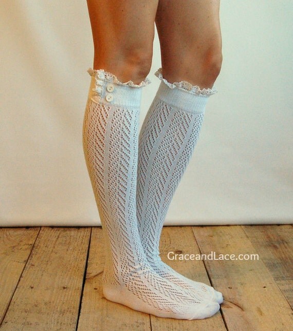 SALE Lace boot socks - Lacey Sock - Ivory boot socks - open-knit socks - Chevron patterned - lace socks (item no: 10-30)