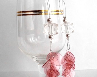 White & red recycled plastic earrings - upcycled jewelry, eco friendly, sustainable, dangle earrings