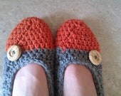 Crocheted Slippers, Made To Order, Burnt Orange and Gray OR Pick Your Own Color