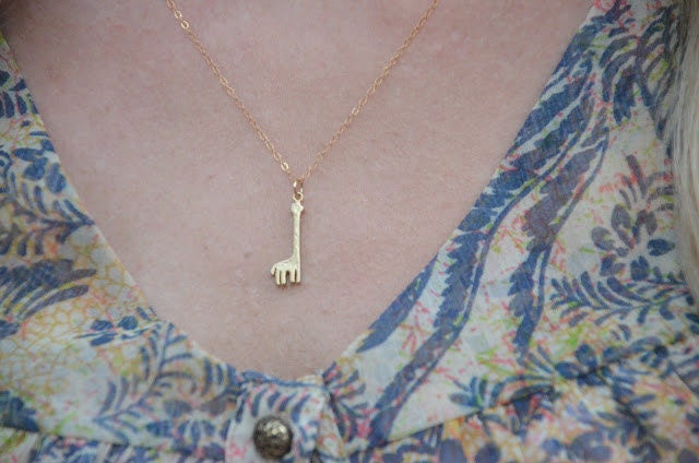 Itty Bitty Giraffe necklace. 14k gold initial chain necklace.