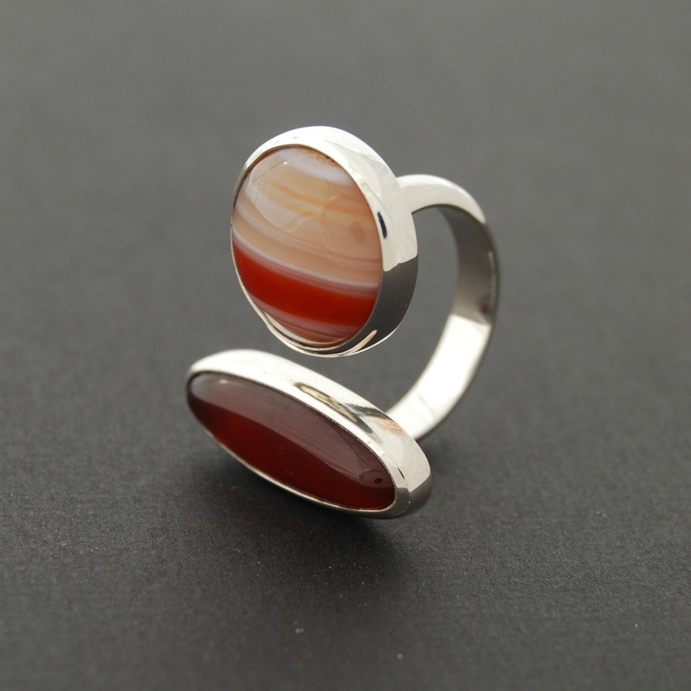 Sweet candies ring - size 7.5 - sterling silver open ring with orange sardonyx and agate