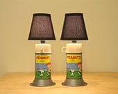 PAIR Upcycled Peanuts Vintage Thermos Table Lamps - Black Cloth Lampshades