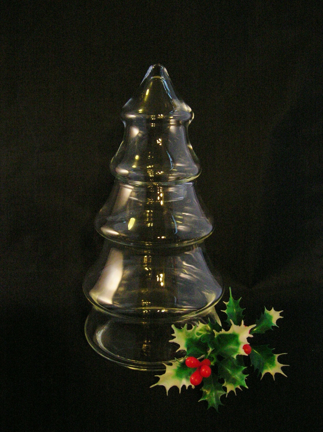 Christmas Tree Shaped Jar Clear Glass Two Part Holiday by ellesh71