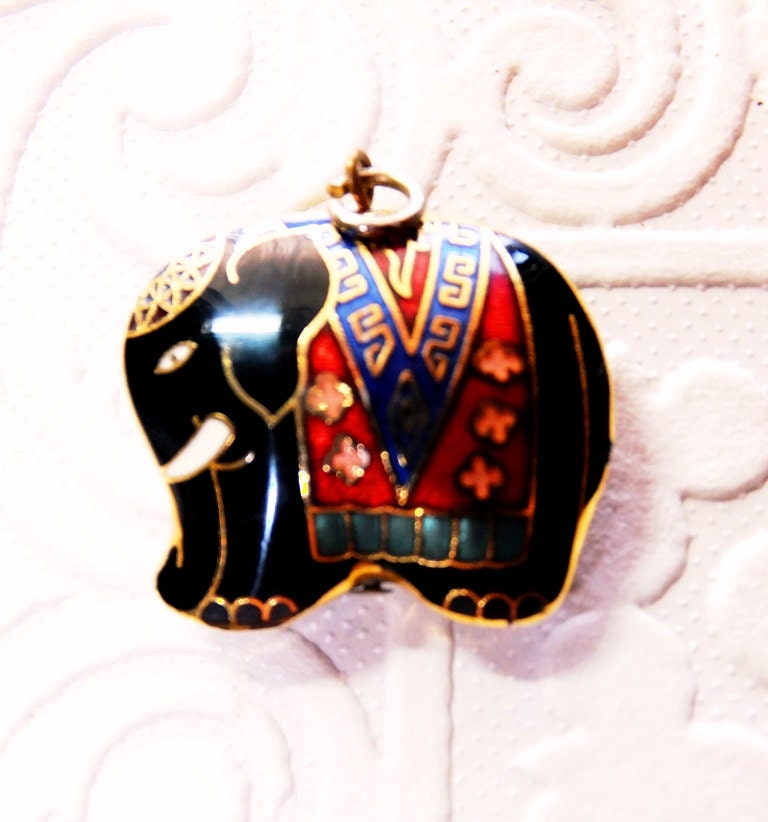 Puffy Cloissone Indian Black Elephant w Tusks Hi Detail