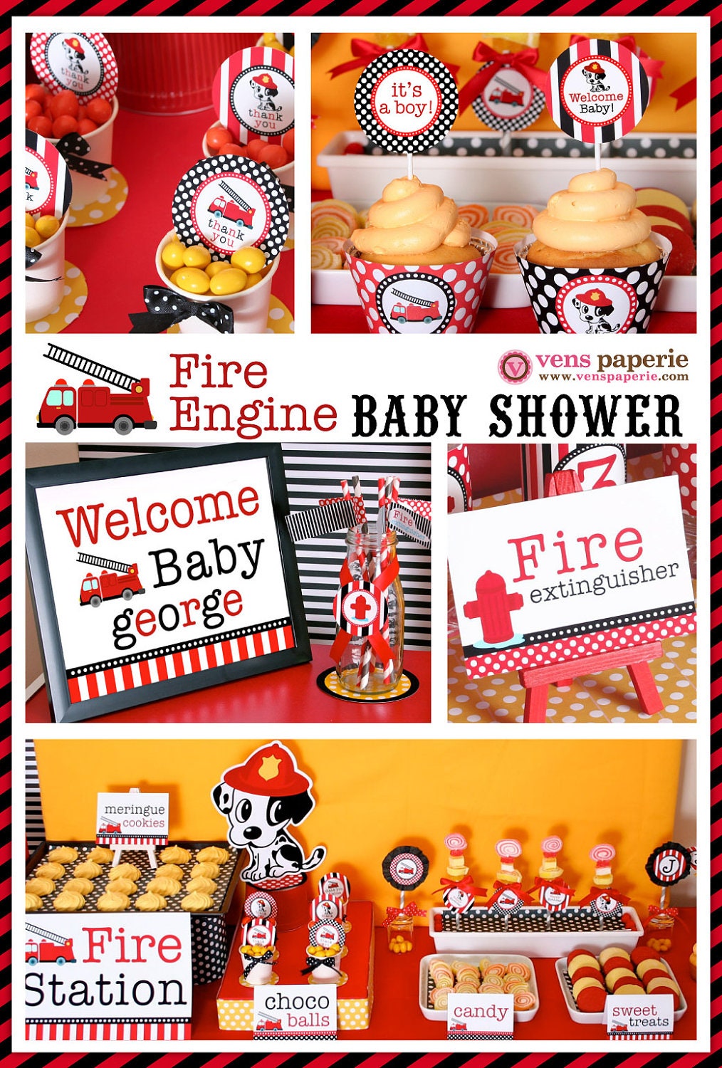 Dalmatian Firefighter Baby Shower Package Personalized MINI Collection Set - PRINTABLE DIY - BS814CA1y