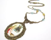 Beauty and The Beast Necklace - Victorian Brass - Colorful - Yellow - Gold Tone - Fairy Tale Miniature - Romantic Lolita Kawaii Cameo