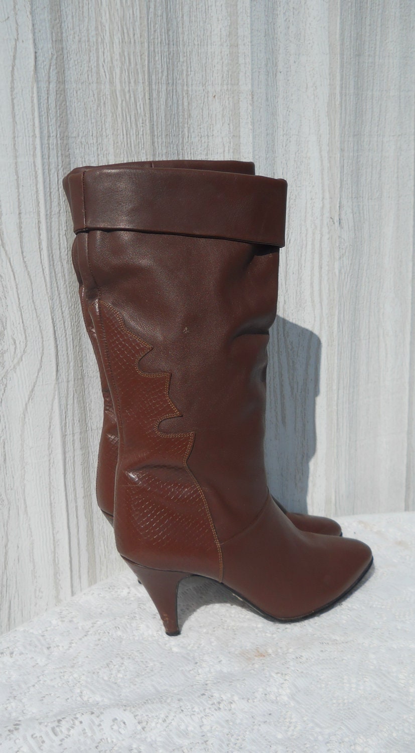 Boho Chic Boots Tall Boots High Heel Boots Rust Boots Brown Leather Boots Womens Boots 70s Boots Fashion Boots Indie Boots Mid Calf Boots