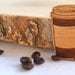 Wood laser cut brooch - takeaway coffee latte cup and coffee beans