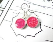 Neon pink Earrings, Polka Dots, Resin Jewelry, Japanese Yuzen Chiyogami Washi, Origami paper, Silver Plated, Gift under 15, Ready to ship