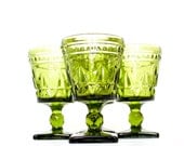 Vintage Green Glassware Set Green Wine Goblets Free Shipping - merrimentvintage