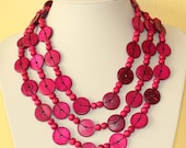 Ethnic Coconut Shell Necklace. Handmade. Extra Long Length Lariat. Colorful Coco Wood Beads. Pink Color Necklace.  MapenziGems CN05
