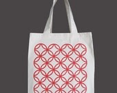 SALE - Recycled Cotton Canvas Tote - Geometric Circles - Red