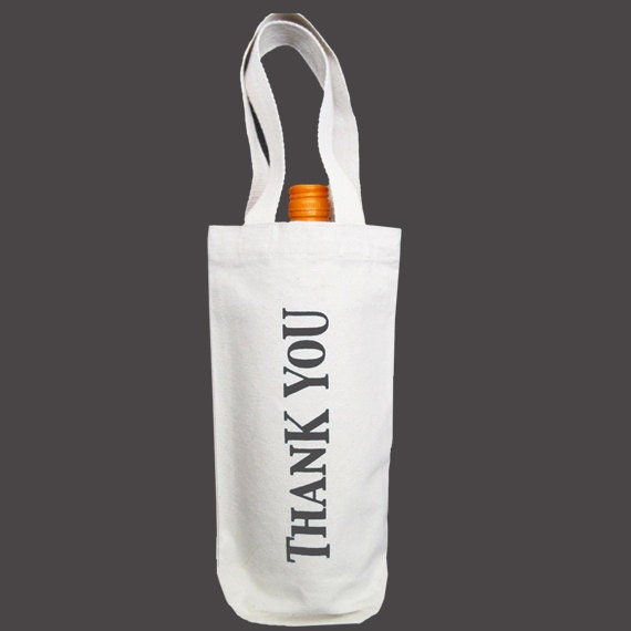 Recycled Cotton Canvas Wine Bag - Thank You, Grey