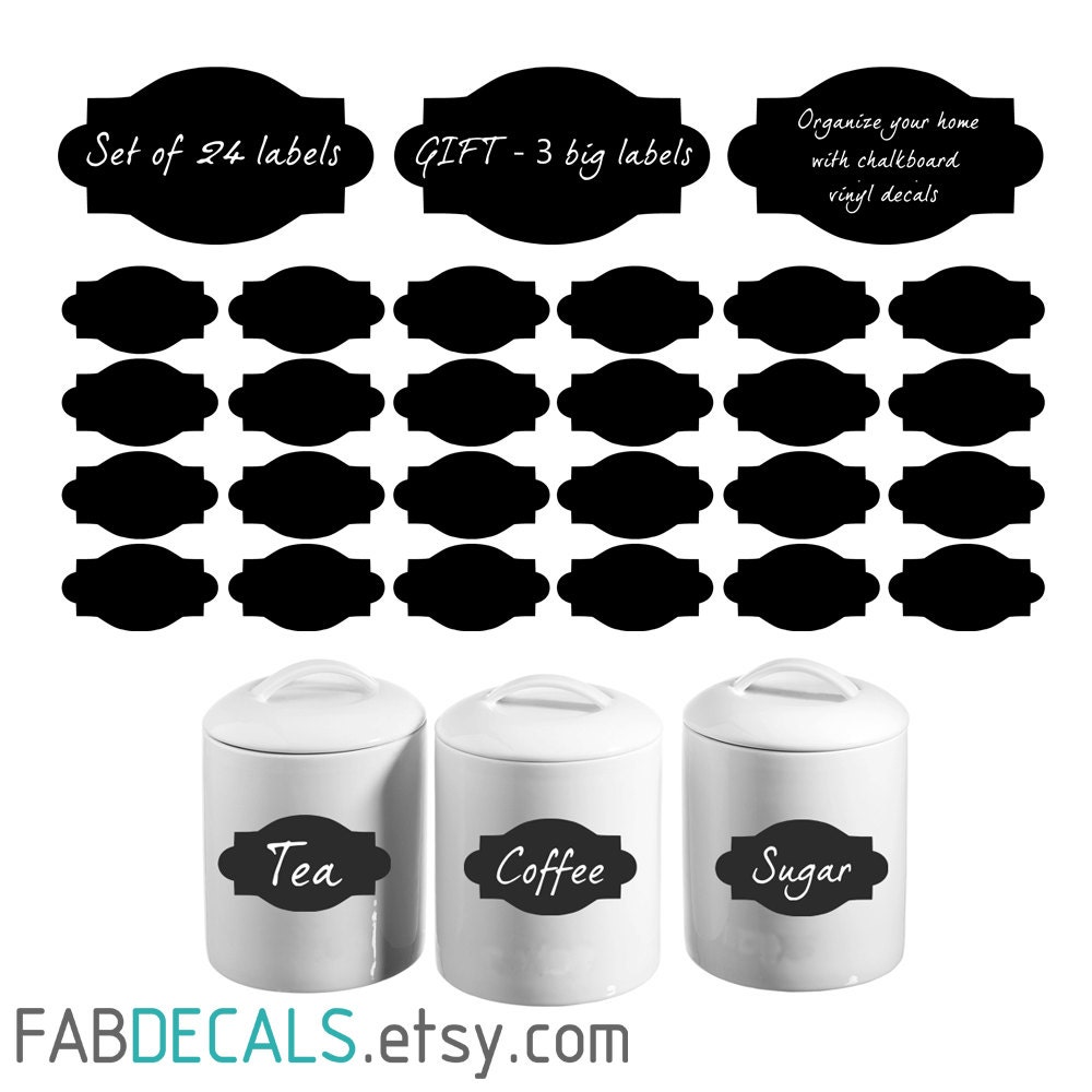 Chalkboard Labels Vinyl Decals Set Of 24 & Free 3 Big Labels To Organize Your Kitchen, Home,  Office Or Wedding- ID560