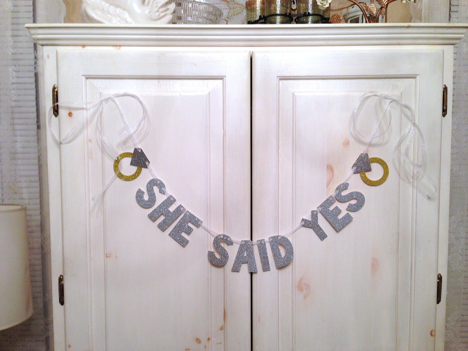 She Said Yes Glitter Banner -- Engagement Party or Bachelorette Party Decoration / Photo Prop