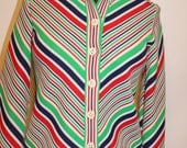 Vintage 70s Striped Cardigan - Sweater - Button Down Shirt - Chevron Stripes - Christmas Stripes