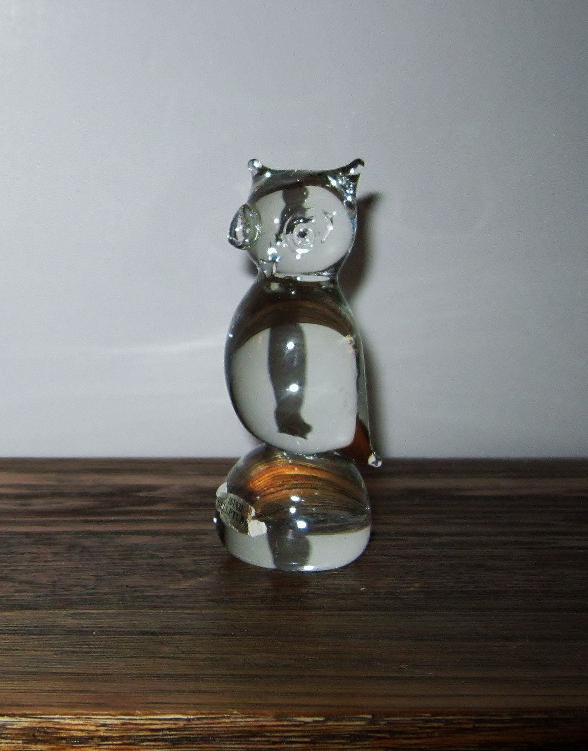 Vintage Glass Owl Sculpture Hand Formed Retro Owl