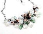 Peach Burgundy Flower Necklace, Bib Necklace, Bridal Jewelry