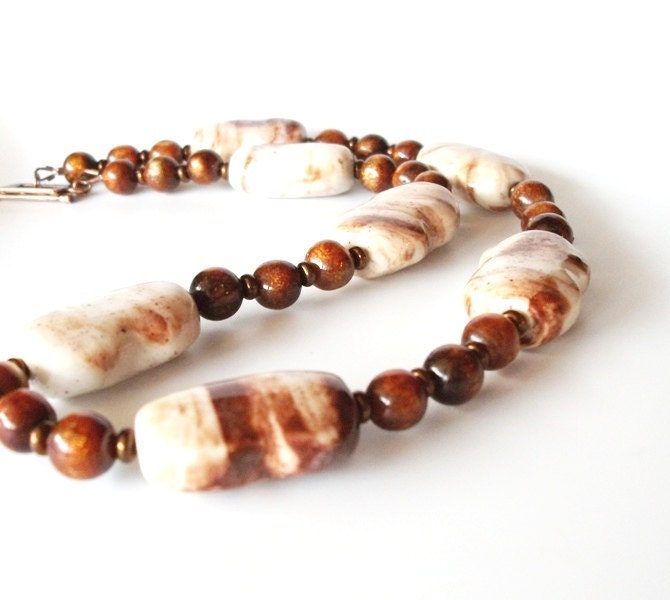 French Roast Ceramic Statement Necklace-Creamy Browns/Statement Jewelry/Holiday Shopping/Gifts Under 35/Woman's Jewelry