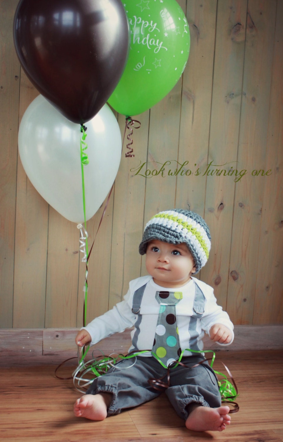 GET THE SET - Polka Dot Neck Boy Tie Bodysuit Onesie or T-Shirt with Suspenders and Crocheted Hat