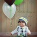 GET THE SET - Polka Dot Neck Boy Tie Bodysuit Onesie or T-Shirt with Suspenders and Crocheted Hat