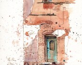 The Blue Door, Royal Hotel - print of original watercolor by Cathy Johnson