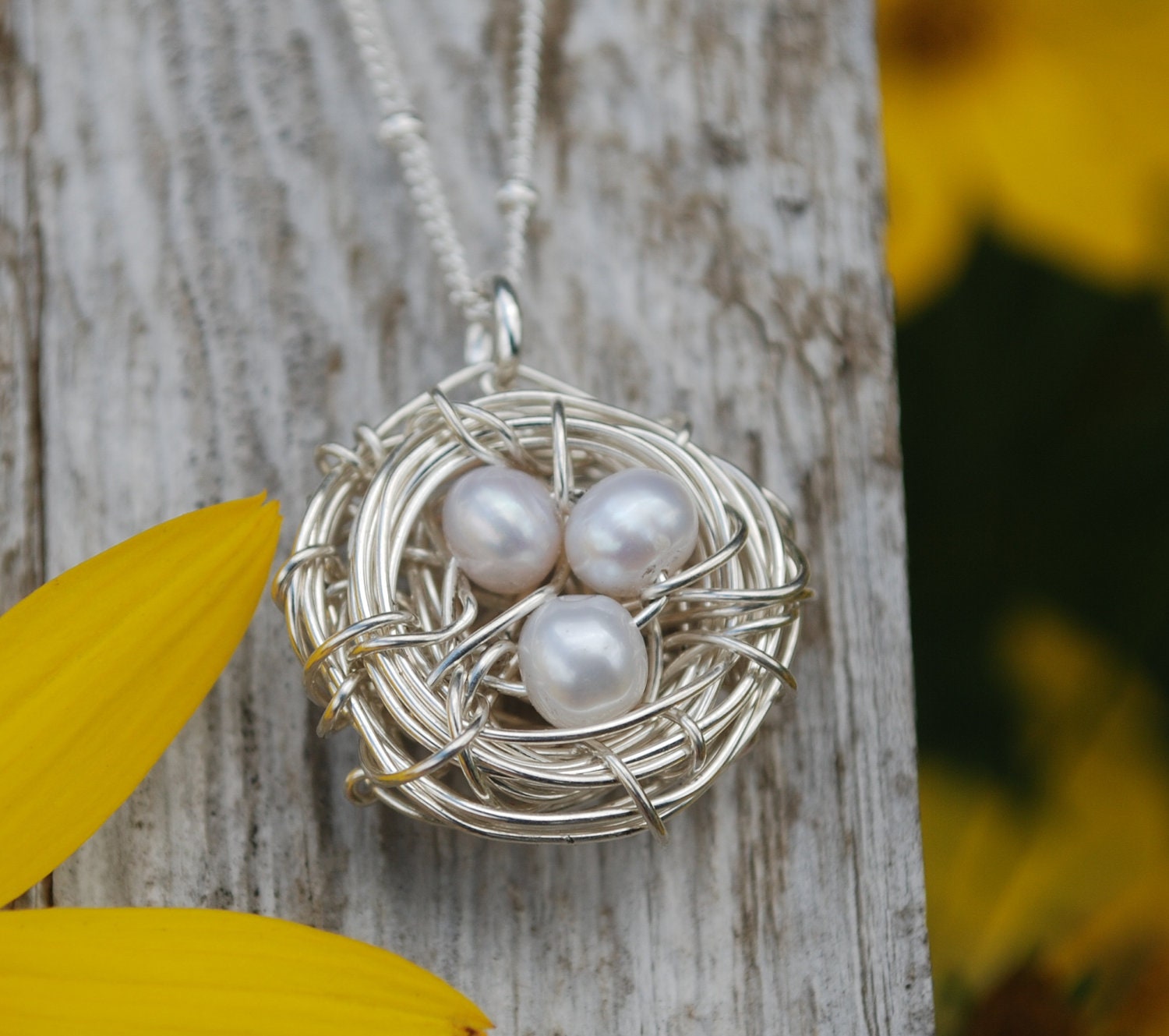 Silver Bird Nest Necklace Mother Jewelry Sterling Silver Freshwater Pearl Accents