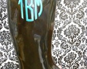 Monogrammed Black Rain Boots, font shown NATURAL CIRCLE