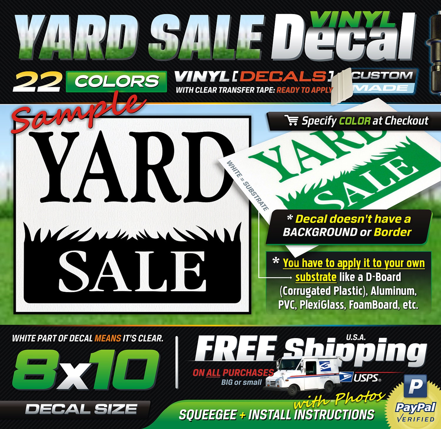 8x10 (1) YARD SALE Sign for a Substrate like D-Board ( MEDIUM ) 1 Color Vinyl Decal