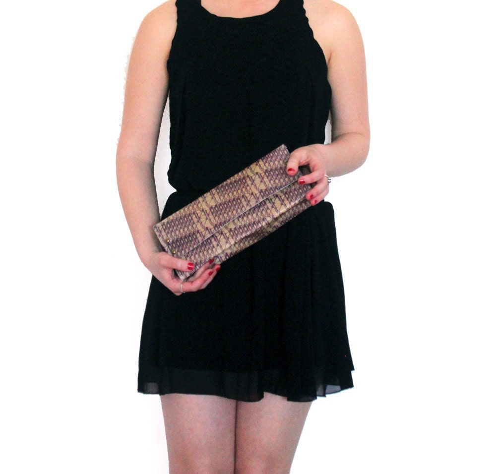 ON SALE: Leather Clutch Purse - Leather Handbag - Printed Leather Bag