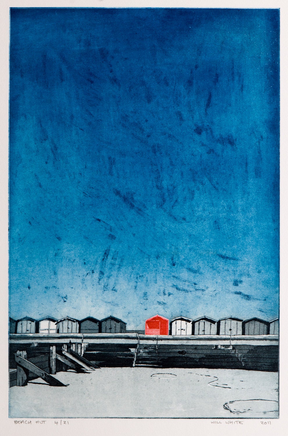 Printmaking - Original Art - Etching of Beach Hut at Frinton on Sea - Hand pulled Print- 'Beach Hut' Etching by William White- FREE SHIPPING