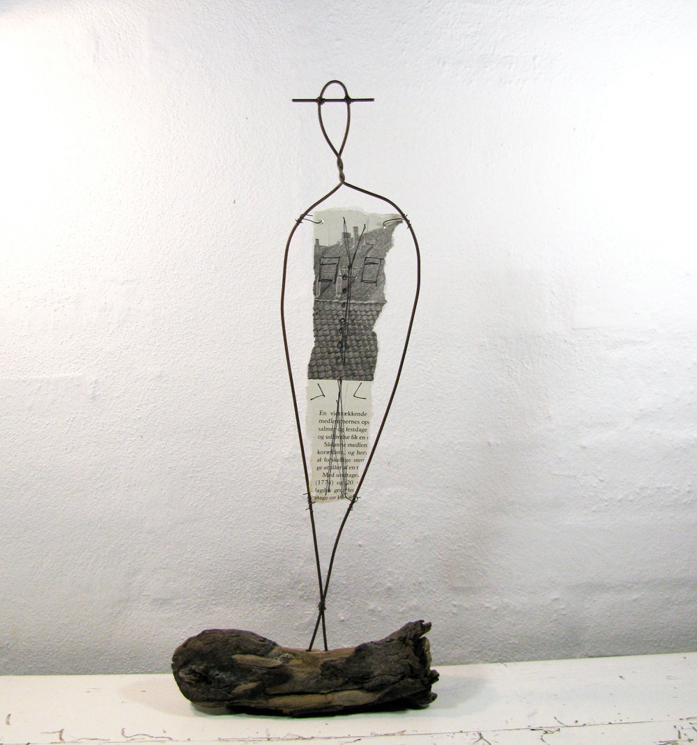 Wire Sculpture - Mr - Gift for Men - Rustic Metal and Driftwood Mixed Media Folk Art