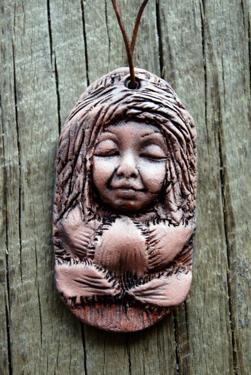 Necklace Lotus Child Handcrafted Clay Pendant