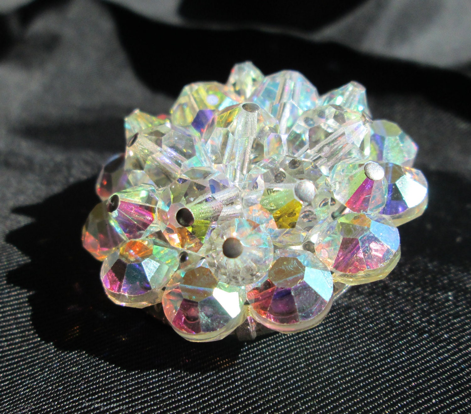 AB Rhinestone Cluster Brooch Vintage Glam New Years Eve Bridal
