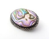 Sterling Silver Abalone Brooch in Green Pink Blue Purple