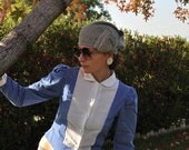 1950s 1960s Adorable Polka Dots Pin Up Blouse Blue and White Cropped - Peter Pan Collar - Fitted Rockabilly size S M