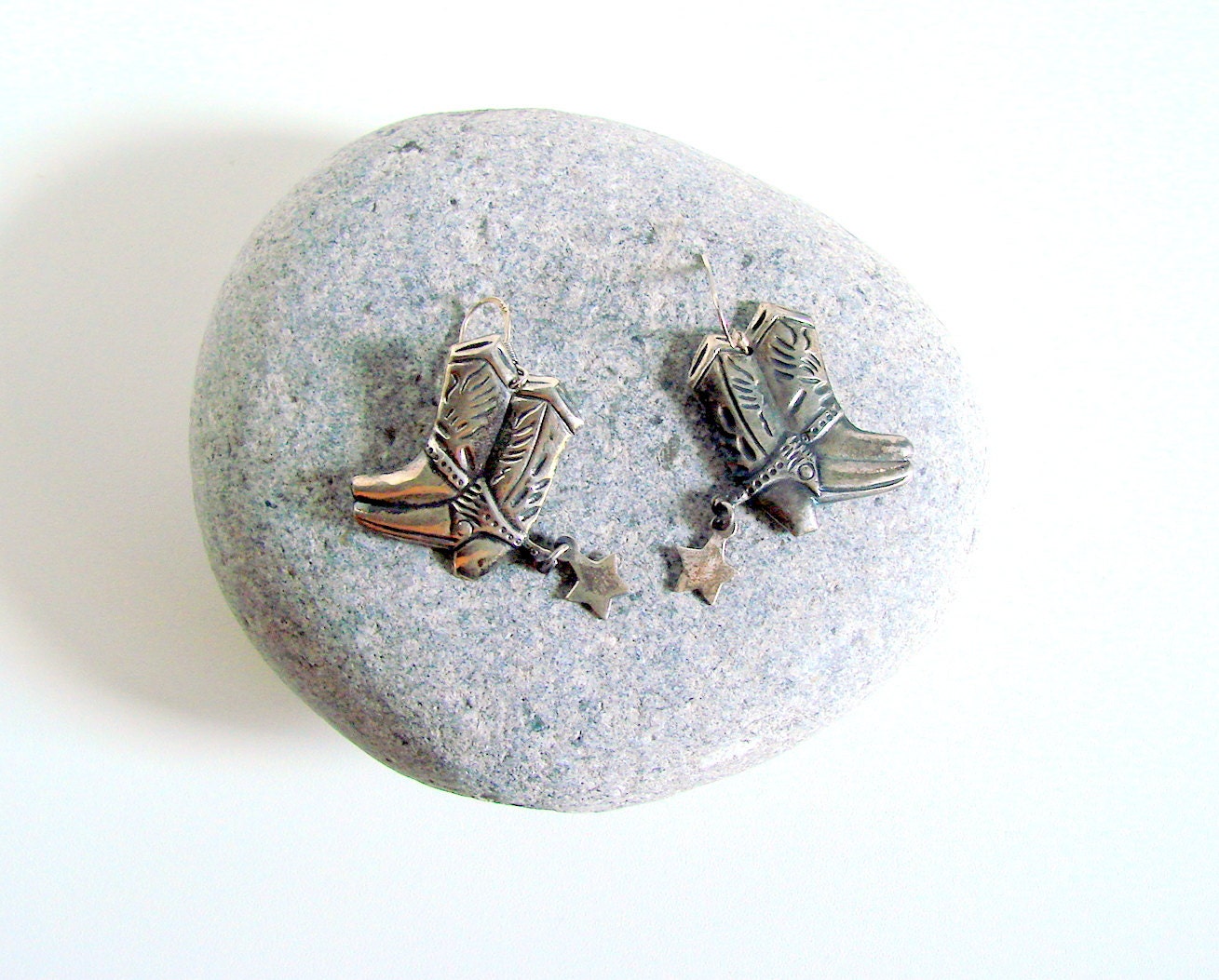 Sterling Silver Cowboy Boot and Star Spur Earrings 1980  30% OFF Price Adjusted Summer Sale