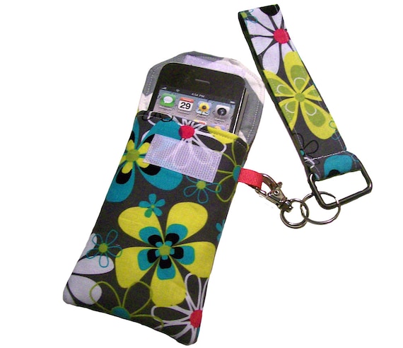 iPhone Wallet Set, Retro Flowers Fabric, iPod case, Smartphone case