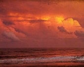 Sunset photo fine art ocean beach clouds fire reflection 16x24" print