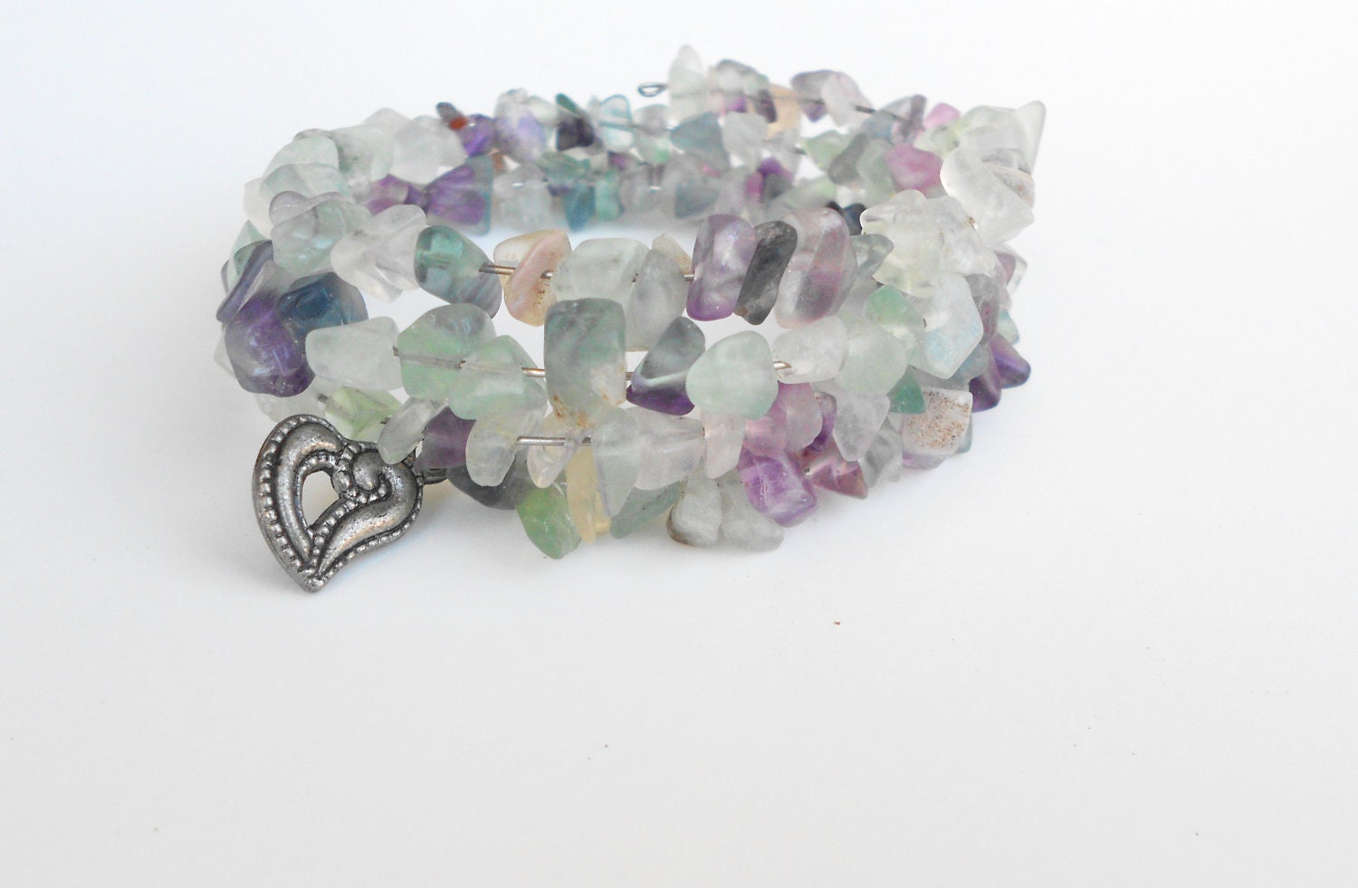 Fluorite Rainbow Gemstone, Unique Mothers Day,  Memory Wire Bracelet,