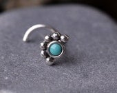 NOSE ring STUD Handcrafted Sterling Silver Half Flower with 2mm Turquoise stone
