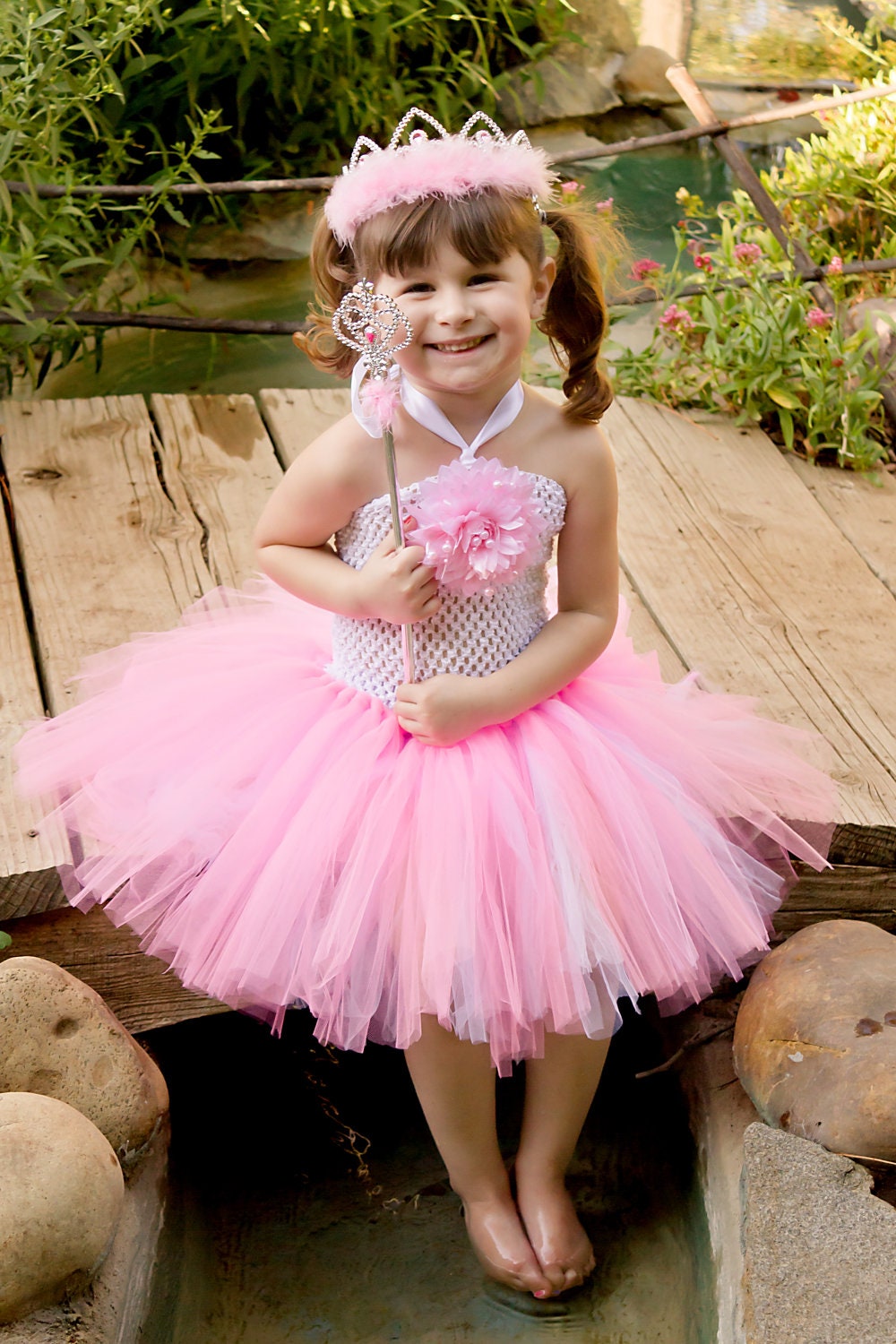 White & Pink Tutu Dress w/ Crown and Wand