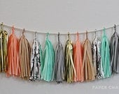 Mint Grey Tissue Tassel Garland - Includes 16 Tassels & Rope
