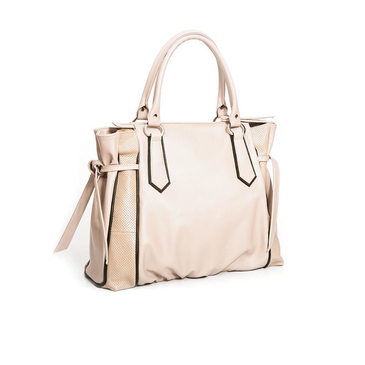 Nude Leather Tote Bag Large Handbag Shoulder Bag Tan Leather Bag, Beige Purse - New For Fall